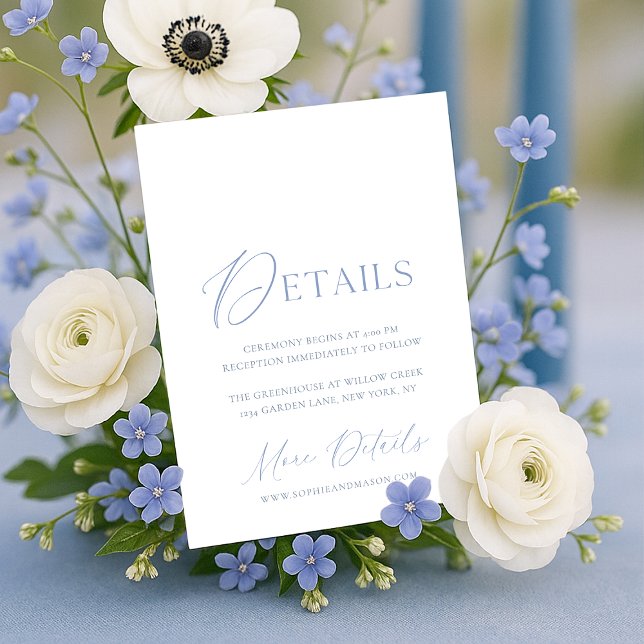 Dusty Blue Floral Monogram Wedding Details Card  (Creator Uploaded)
