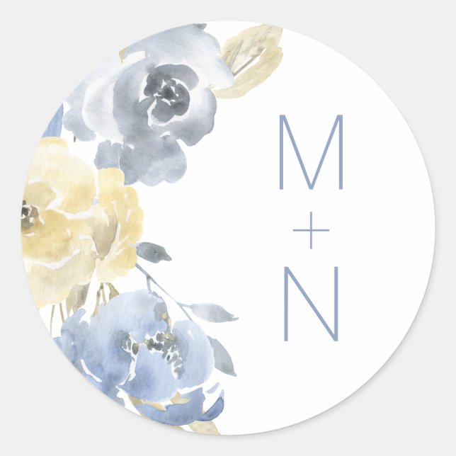 Dusty Blue Floral monogram wedding envelope seal (Front)