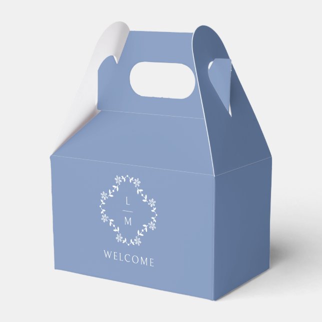 Dusty Blue | Floral Monogram Wedding Favor Boxes (Front Side)