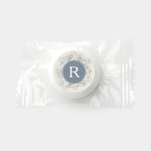 Dusty Blue Floral Monogram Wedding Life Saver® Mints