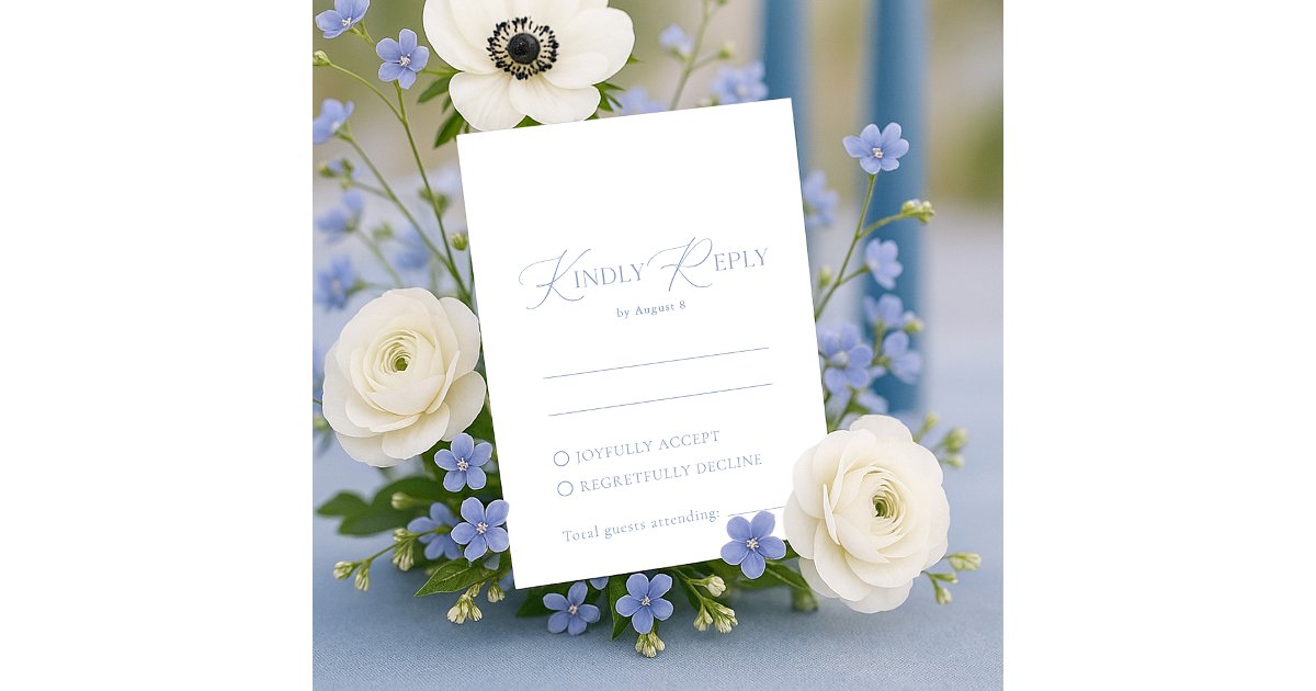 Dusty Blue Floral Monogram Wedding RSVP Card | Zazzle