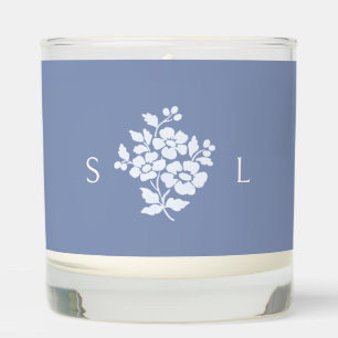 Dusty Blue Floral Monogrammed Wedding Scented Candle