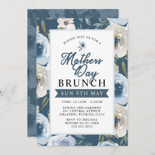 Dusty Blue Floral Mother's Day Brunch Invitation