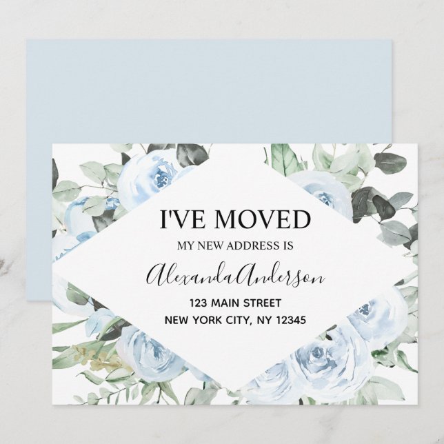 Dusty Blue Floral Moving Announcement (Front/Back)