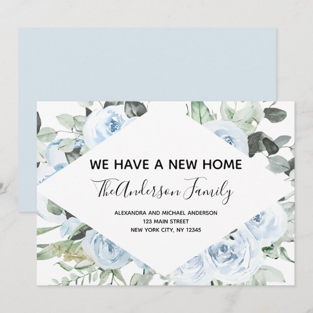 Dusty Blue Floral Moving Announcement (Front/Back)