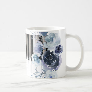 dusty blue floral music coffee mug