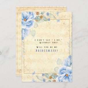 Dusty Blue Floral Music Will You Be My Bridesmaid Invitation