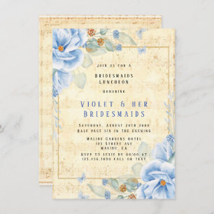 Dusty Blue Floral Musical Bridesmaids Luncheon Invitation