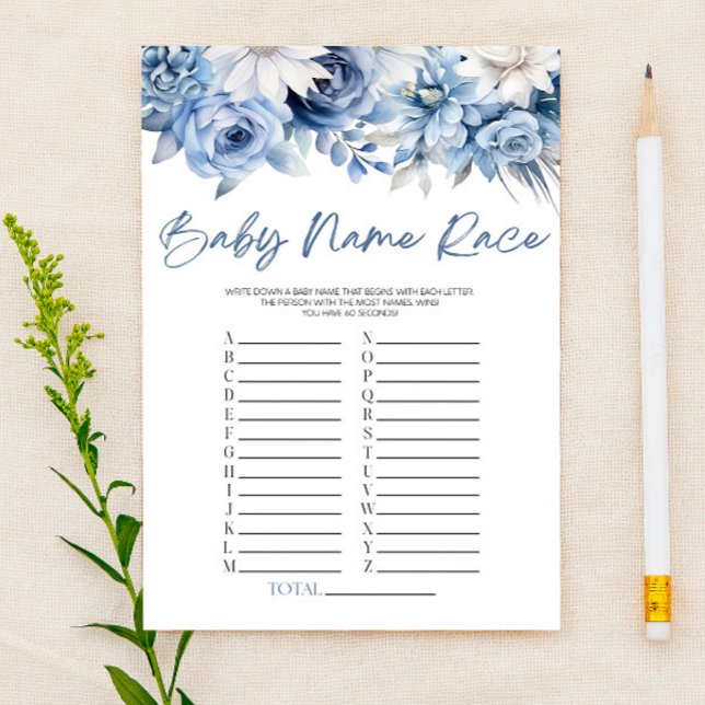 Dusty Blue Floral Name Race Baby Shower Game (Creator Uploaded)