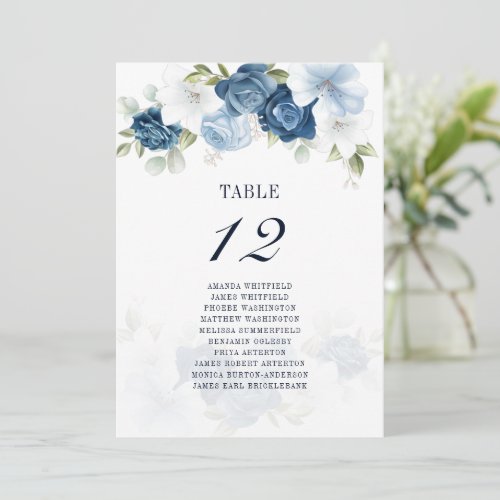 Dusty Blue Floral Number 12 Wedding Seating Chart Invitation