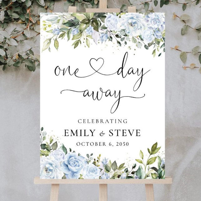 Dusty Blue Floral One Day Away Welcome Sign, Botan Foam Board (Creator Uploaded)