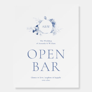 Dusty Blue Floral Open Bar Wedding Sign