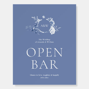 Dusty Blue Floral Open Bar Wedding Sign