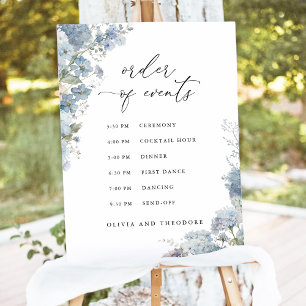 Dusty Blue Floral Order of Events Wedding Foam Board