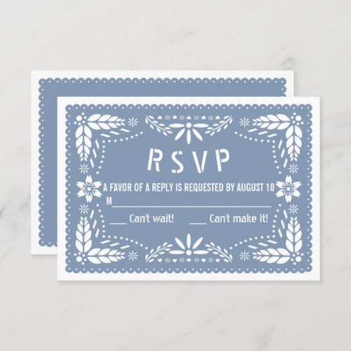 Dusty blue floral papel picado baby shower RSVP card