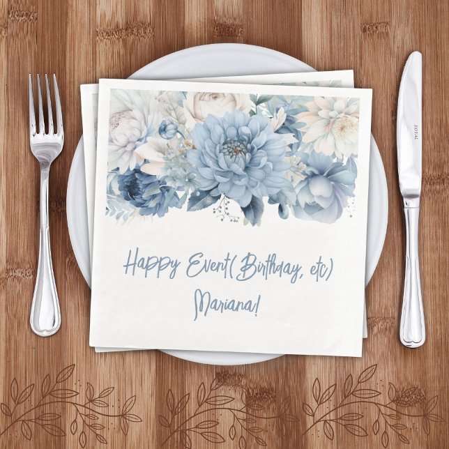 Dusty Blue Floral Party Napkins (Creator Uploaded)