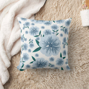 Dusty Blue Floral Pattern Decorative Throw Pillow