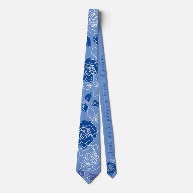 Dusty Blue Floral pattern  Stylish Modern  Wedding Neck Tie (Front)