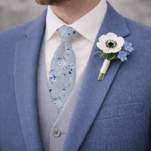 Dusty Blue Floral Pattern Wedding Tie