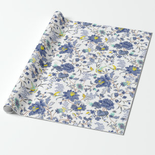 dusty blue floral pattern wrapping paper