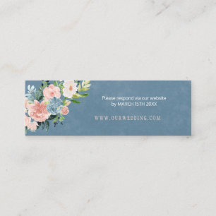 Dusty blue floral peach chic wedding website RSVP Mini Business Card