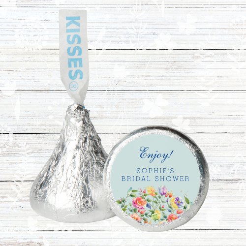 Dusty Blue Floral Peach Pink Roses Bridal Shower Hersheys Kisses