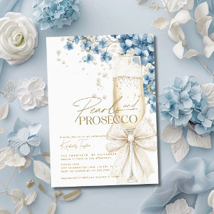Dusty Blue Floral Pearls & Prosecco Bridal Shower Invitation