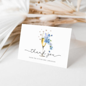 Dusty Blue Floral Pearls & Prosecco Bridal Shower Thank You Card