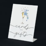 Dusty Blue Floral Pearls & Prosecco Cards & Gifts Pedestal Sign<br><div class="desc">Dusty Blue Floral Pearls & Prosecco Cards & Gifts Pedestal Sign</div>