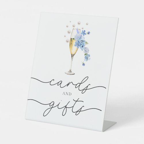 Dusty Blue Floral Pearls  Prosecco Cards  Gifts Pedestal Sign