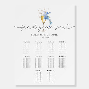 Dusty Blue Floral Pearls & Prosecco Seating Chart Foam Board