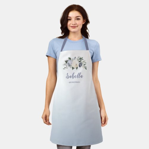 Dusty blue floral personalized bridesmaid apron