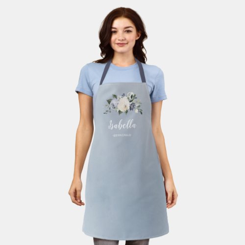 Dusty blue floral personalized bridesmaid apron
