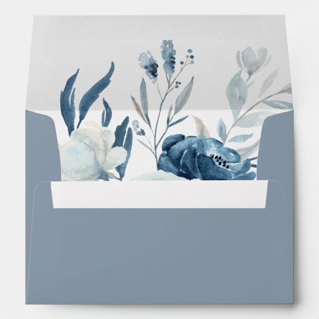 Dusty Blue Floral Personalized Return Address Envelope (Back (Bottom))