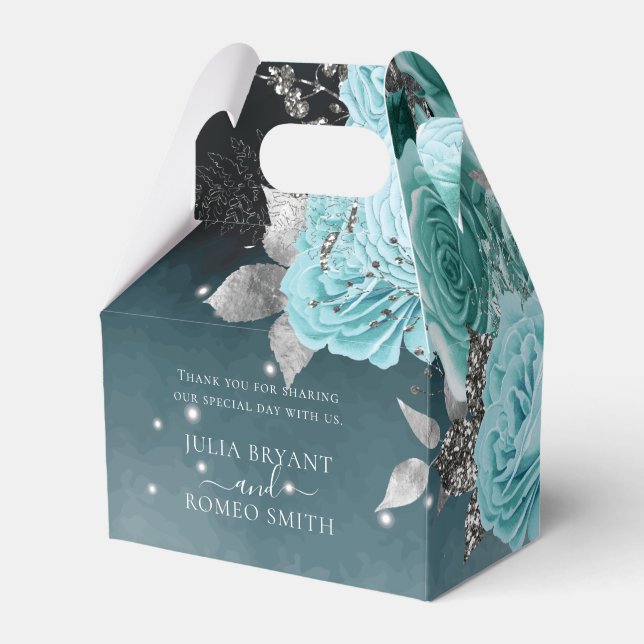 Dusty Blue Floral Personalized Wedding Favor Boxes (Front Side)