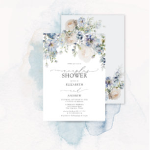 Dusty Blue Floral Photo Couples Shower Invitation