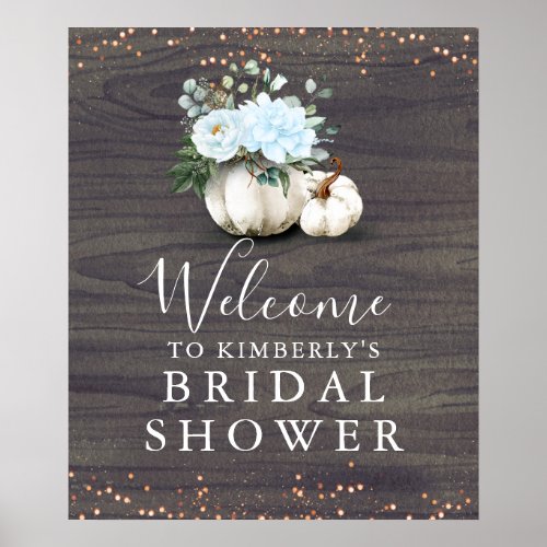 Dusty Blue Floral Pumpkins Bridal Shower Welcome Poster