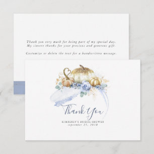 Dusty Blue Floral Pumpkins Small Thank You Card