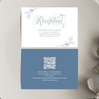 Dusty Blue Floral QR Code Wedding Reception RSVP Card