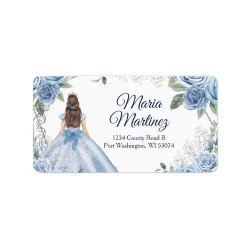 Dusty Blue Floral Quinceaera  Address Labels