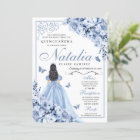 Dusty Blue Floral Quinceanera Birthday Invitation