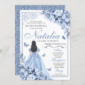 Dusty Blue Floral Quinceanera Birthday Invitation (Front/Back)