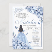 Dusty Blue Floral Quinceanera Birthday Invitation (Front)