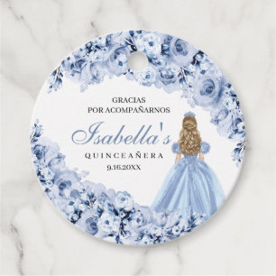Dusty Blue Floral Quinceanera Circle Favor Tags