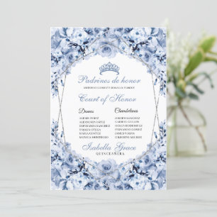 Dusty Blue Floral Quinceanera Court of Honor Invitation