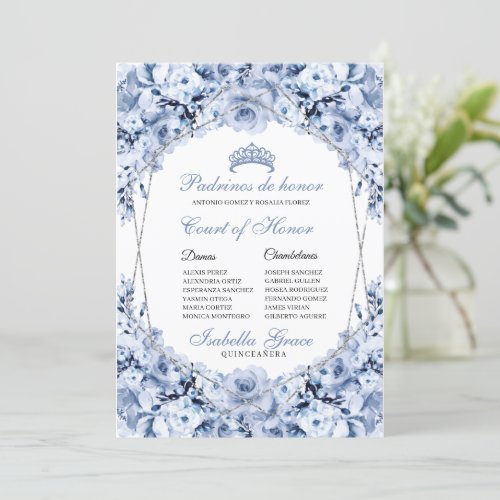 Dusty Blue Floral Quinceanera Court of Honor Invitation