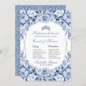 Dusty Blue Floral Quinceanera Court of Honor Invitation (Front/Back)