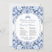 Dusty Blue Floral Quinceanera Court of Honor Invitation (Front)