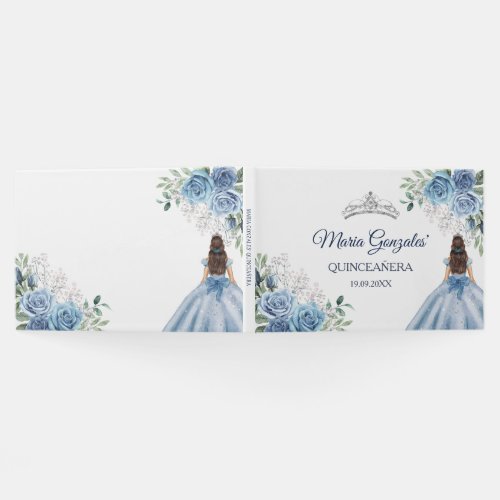 Dusty Blue Floral Quinceaera Guest Book