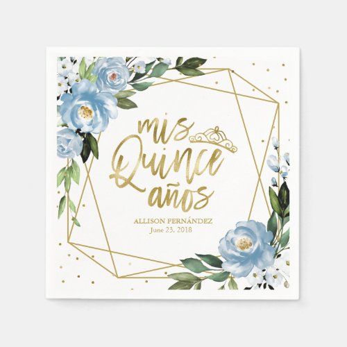 Dusty Blue Floral Quinceanera Napkins